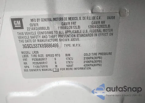 2008 Saturn Vue V6 Xr from USA, damaged, VIN 3GSCL537X8S686499